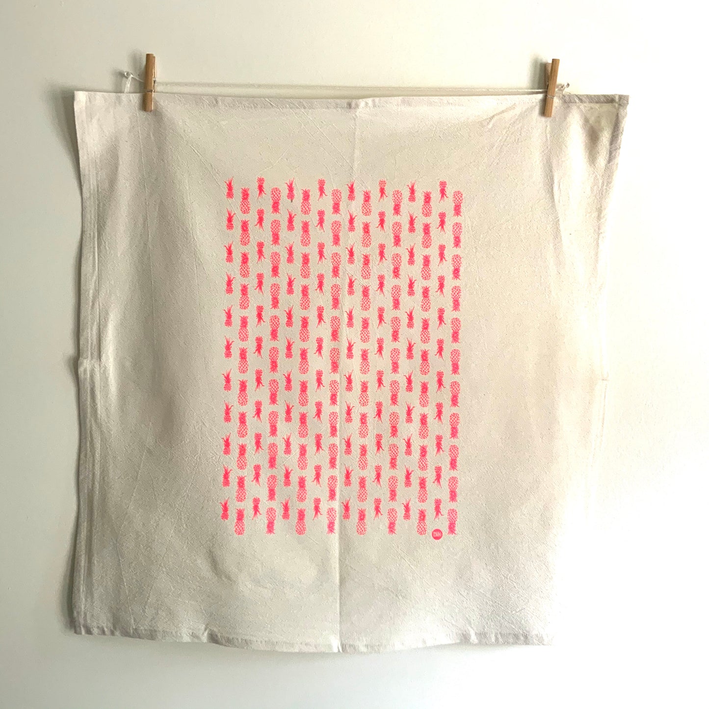 Hot Pink Pineapples Organic Hand Printed Tea Towel