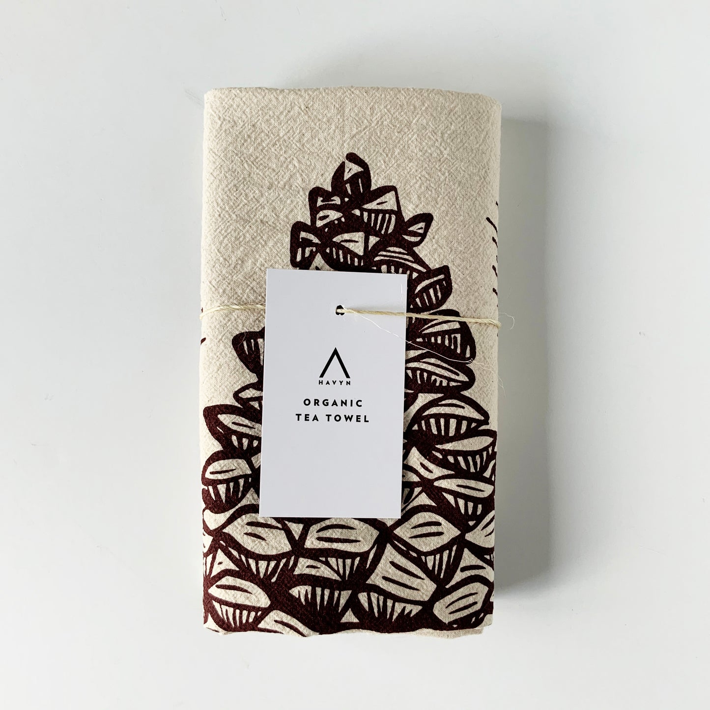 Pine Cone Hand Printed Organic Tea Towel