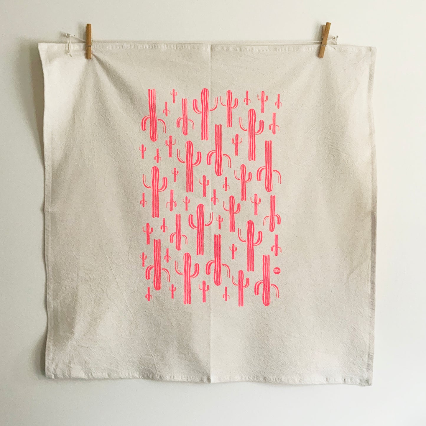 Pink Saguaros Cactus Hand Printed Organic Tea Towel
