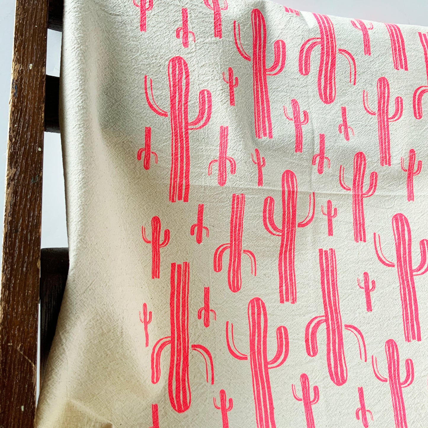 Pink Saguaros Cactus Hand Printed Organic Tea Towel