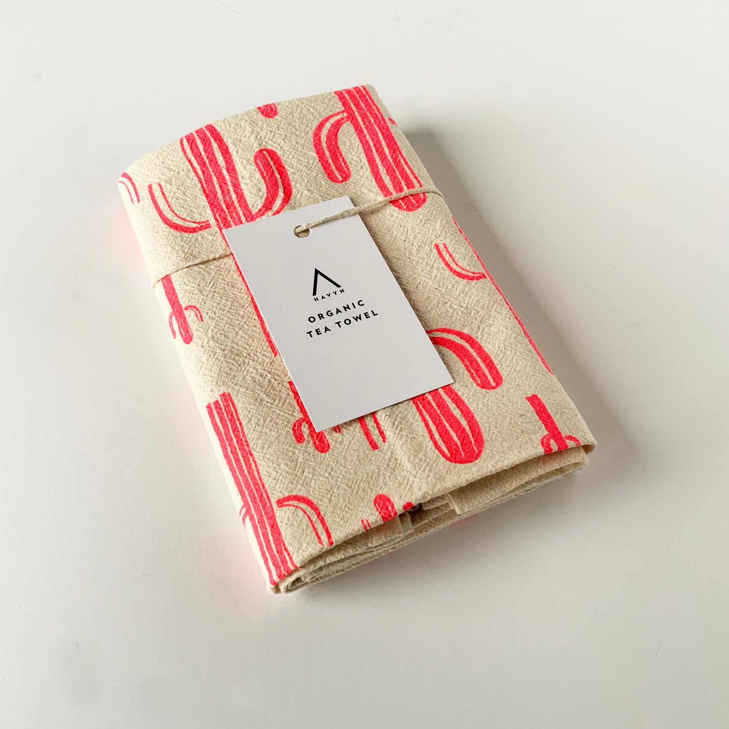 Pink Saguaros Cactus Hand Printed Organic Tea Towel