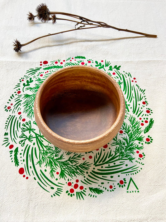 Holiday Wreath Christmas Hand Printed Organic Tea Towel