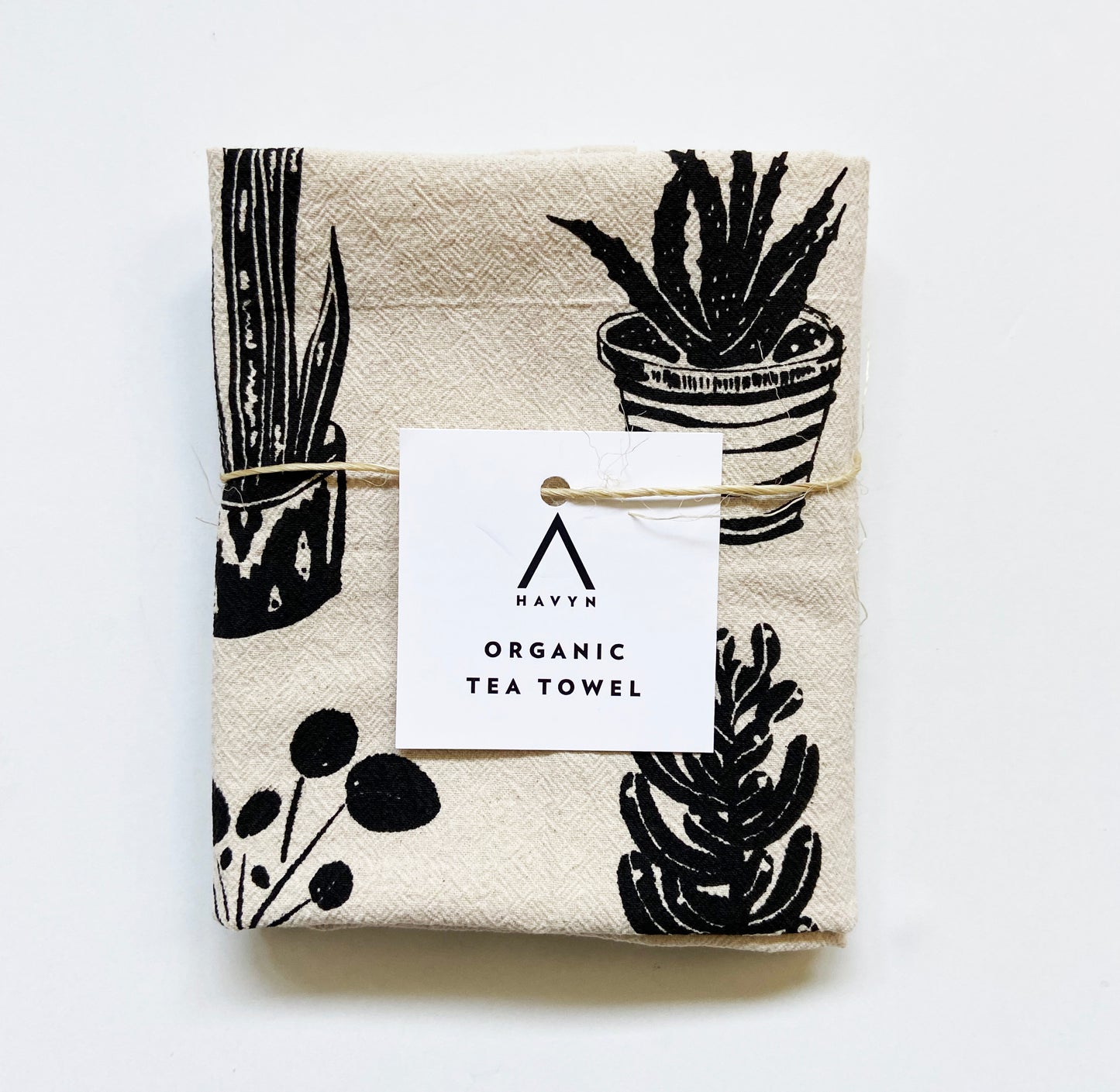 House Plants Hand Printed Organic Cotton Tea Towel