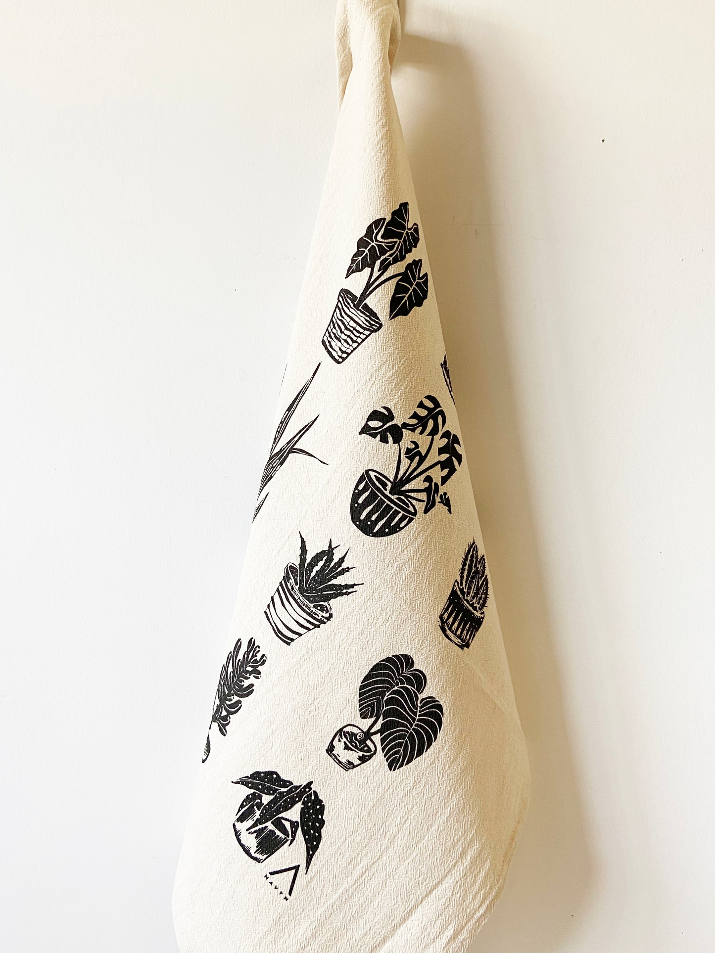 House Plants Hand Printed Organic Cotton Tea Towel
