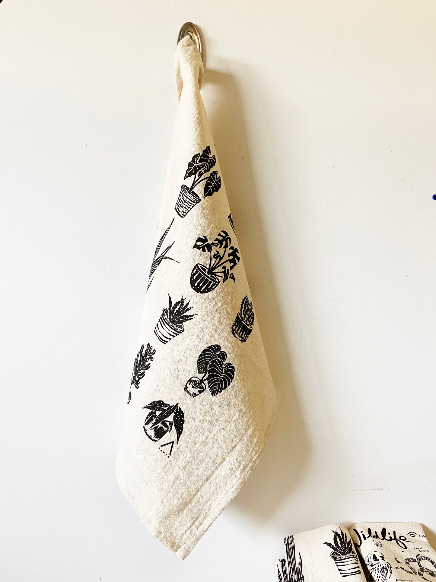 House Plants Hand Printed Organic Cotton Tea Towel