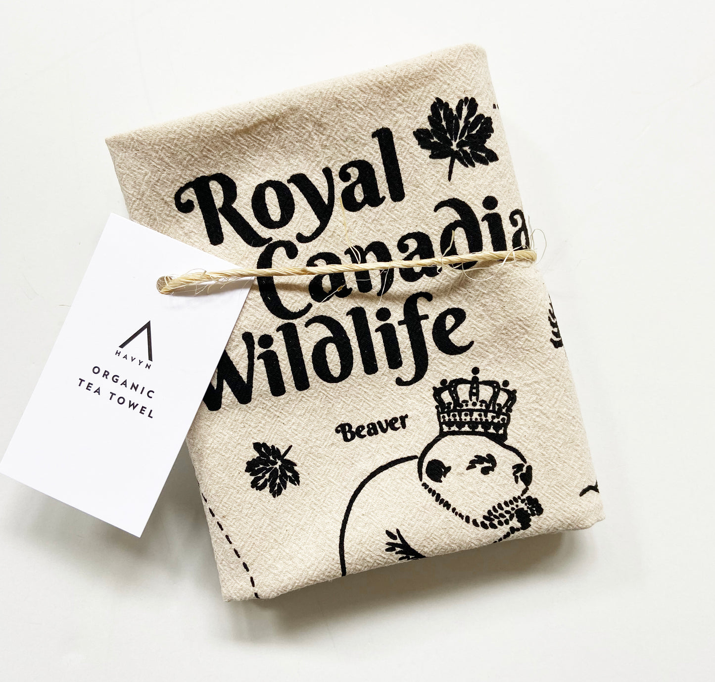 Royal Canadian Wildlife Hand Printed Organic Tea Towel - Blue or Black