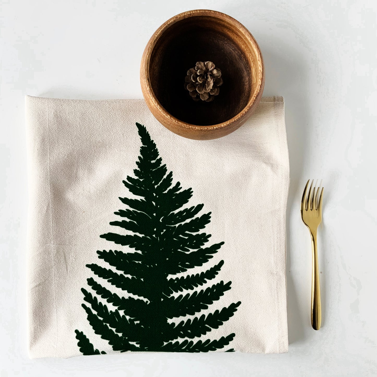 Big Fern Leaf Hand Printed Organic Tea Towel - Black or Green