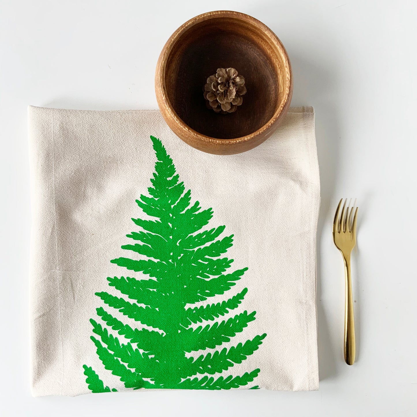 Big Fern Leaf Hand Printed Organic Tea Towel - Black or Green