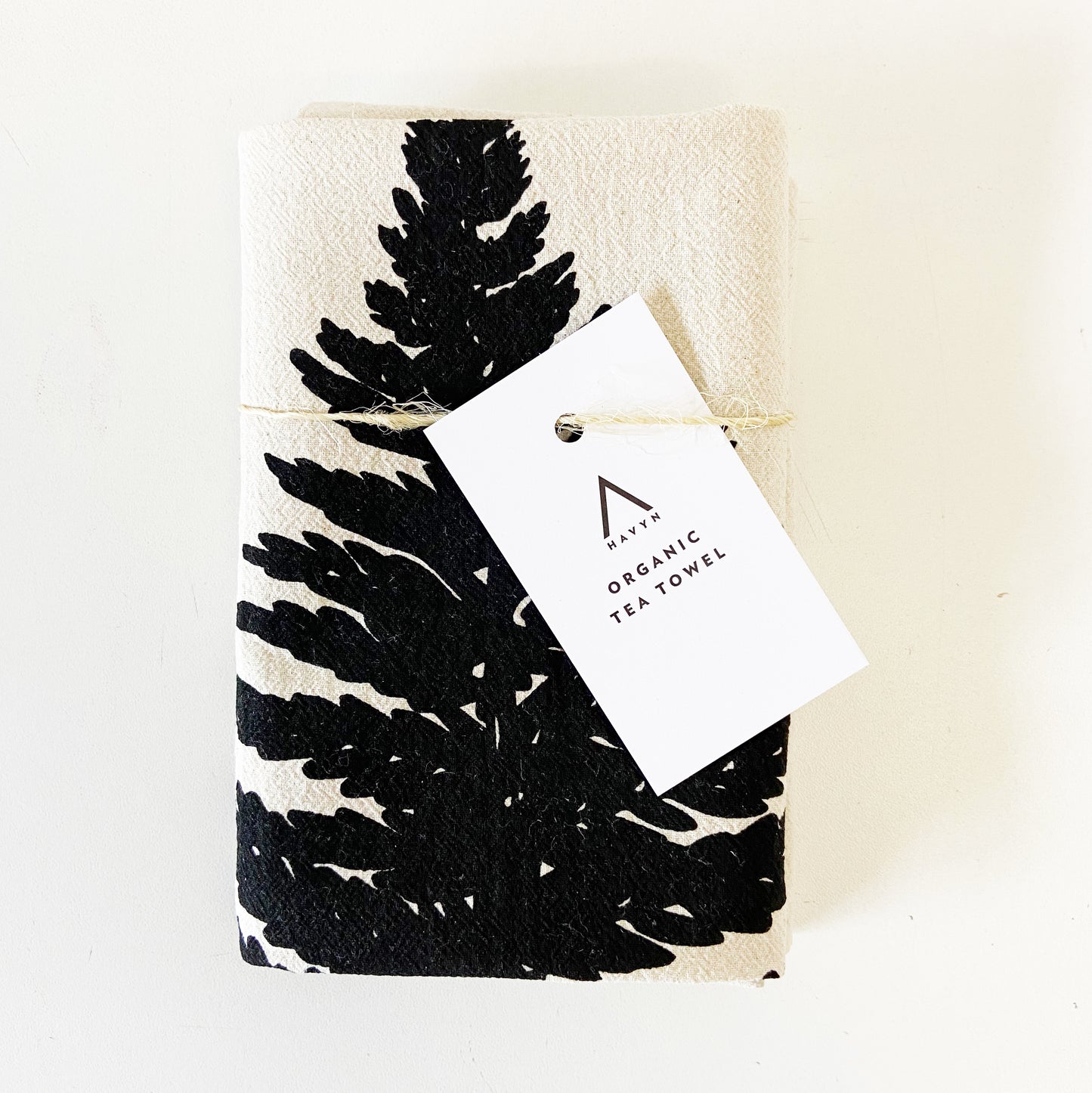 Big Fern Leaf Hand Printed Organic Tea Towel - Black or Green