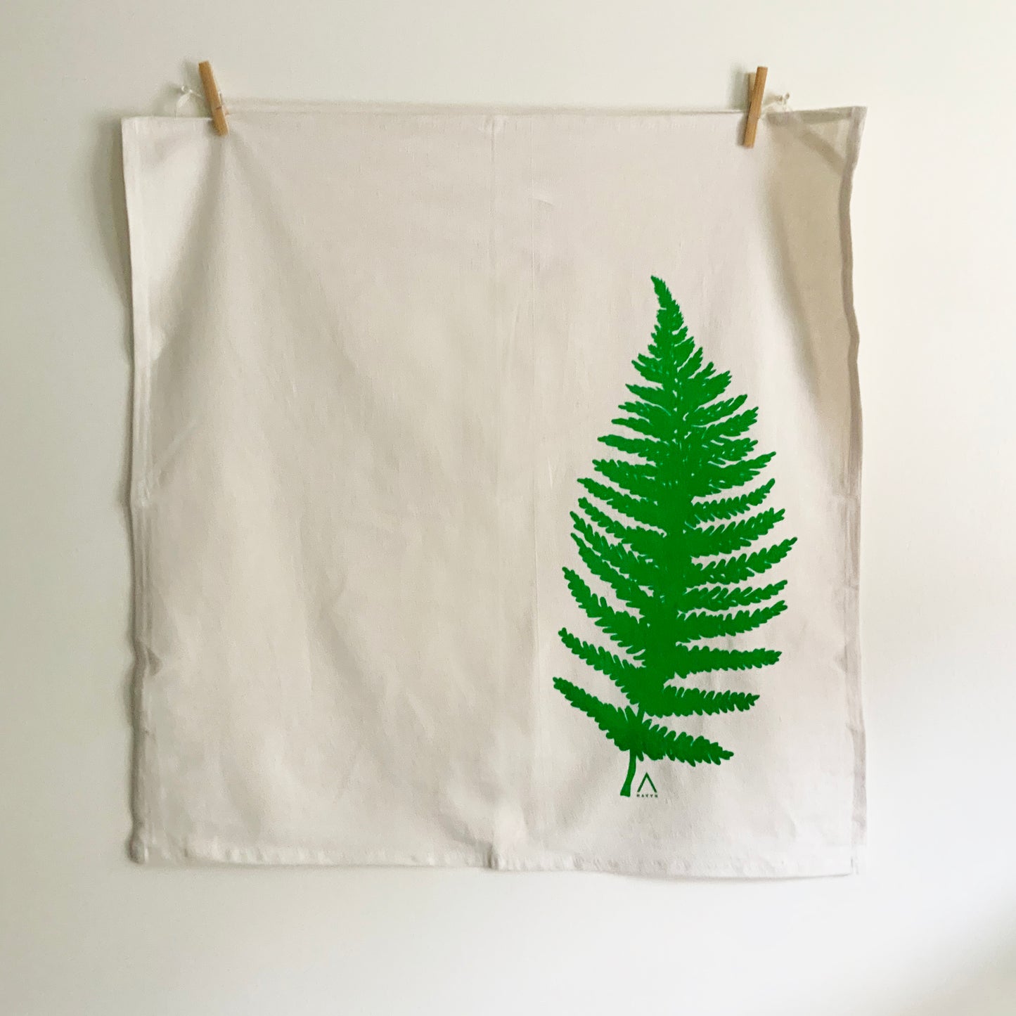 Big Fern Leaf Hand Printed Organic Tea Towel - Black or Green
