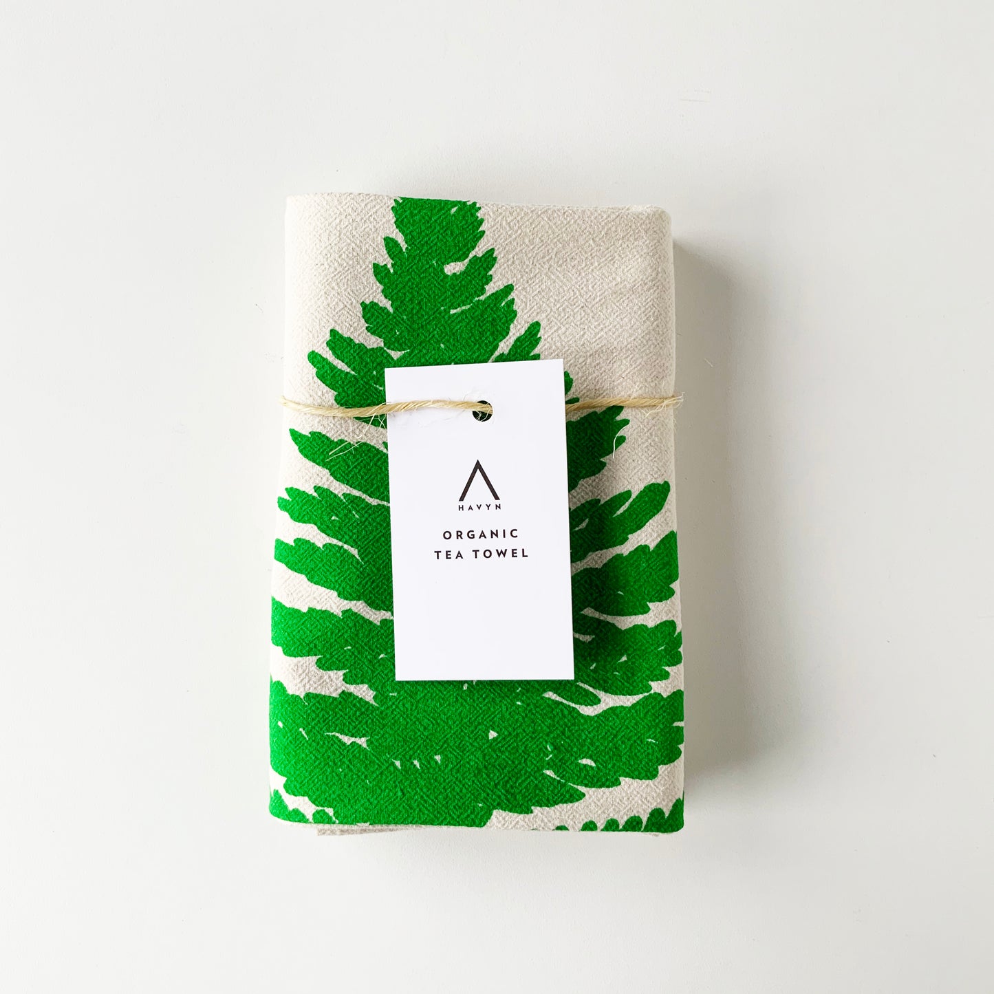 Big Fern Leaf Hand Printed Organic Tea Towel - Black or Green