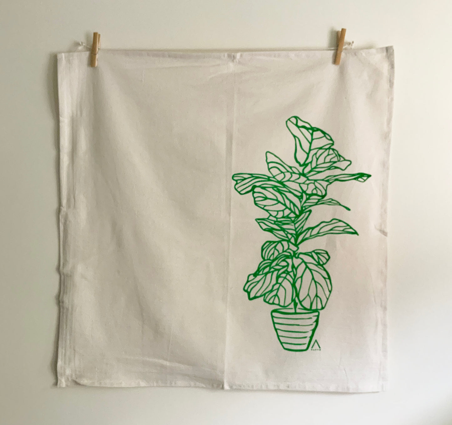 Big Fig Tree Hand Printed Organic Tea Towel - Black or Green