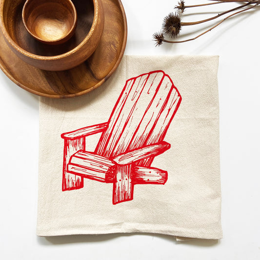 Cottage Chair Hand Printed Organic Tea Towel - Red