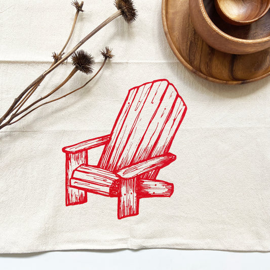 Cottage Chair Hand Printed Organic Tea Towel - Red