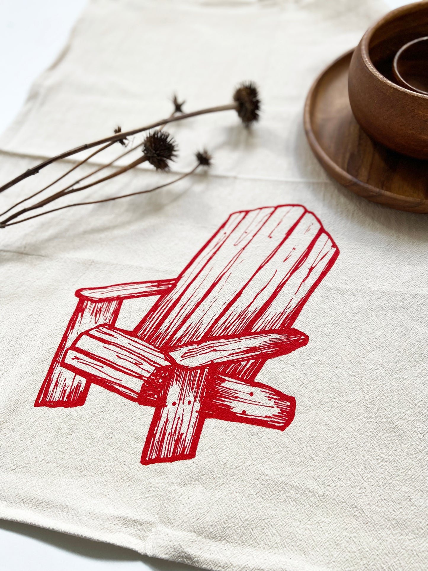 Cottage Chair Hand Printed Organic Tea Towel - Red