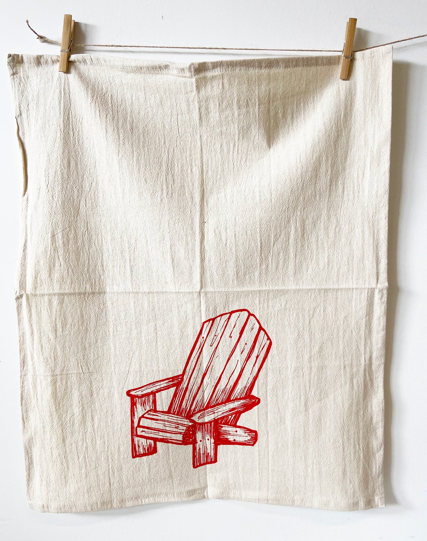 Cottage Chair Hand Printed Organic Tea Towel - Red