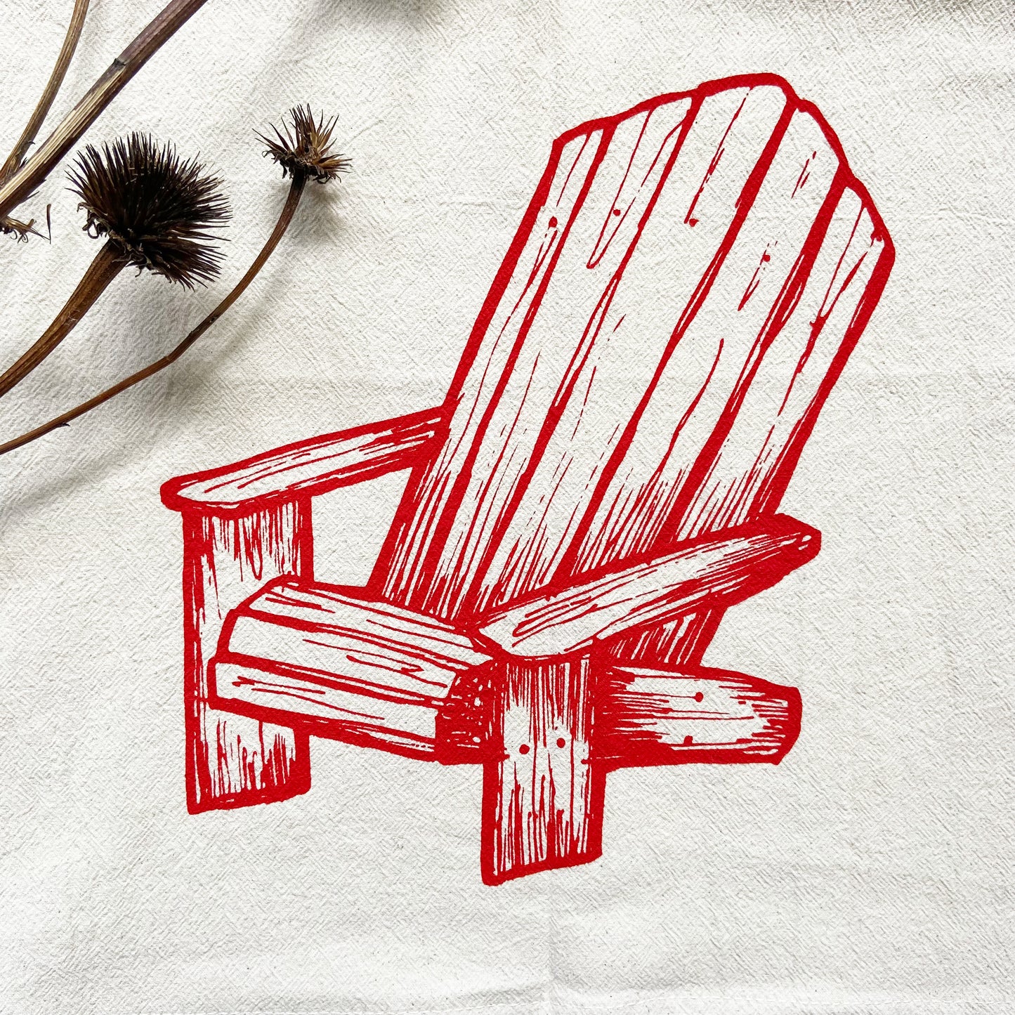 Cottage Chair Hand Printed Organic Tea Towel - Red