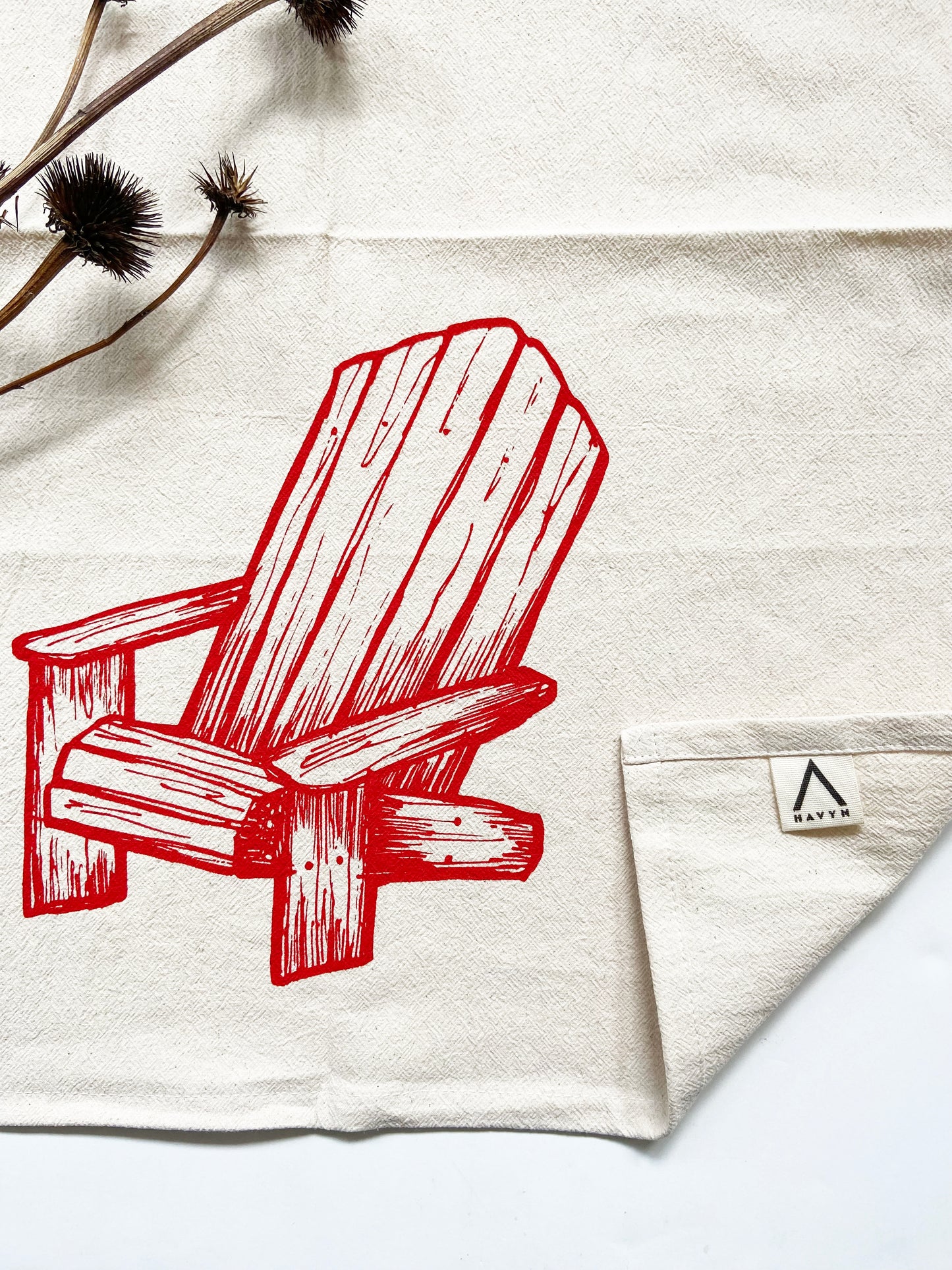 Cottage Chair Hand Printed Organic Tea Towel - Red