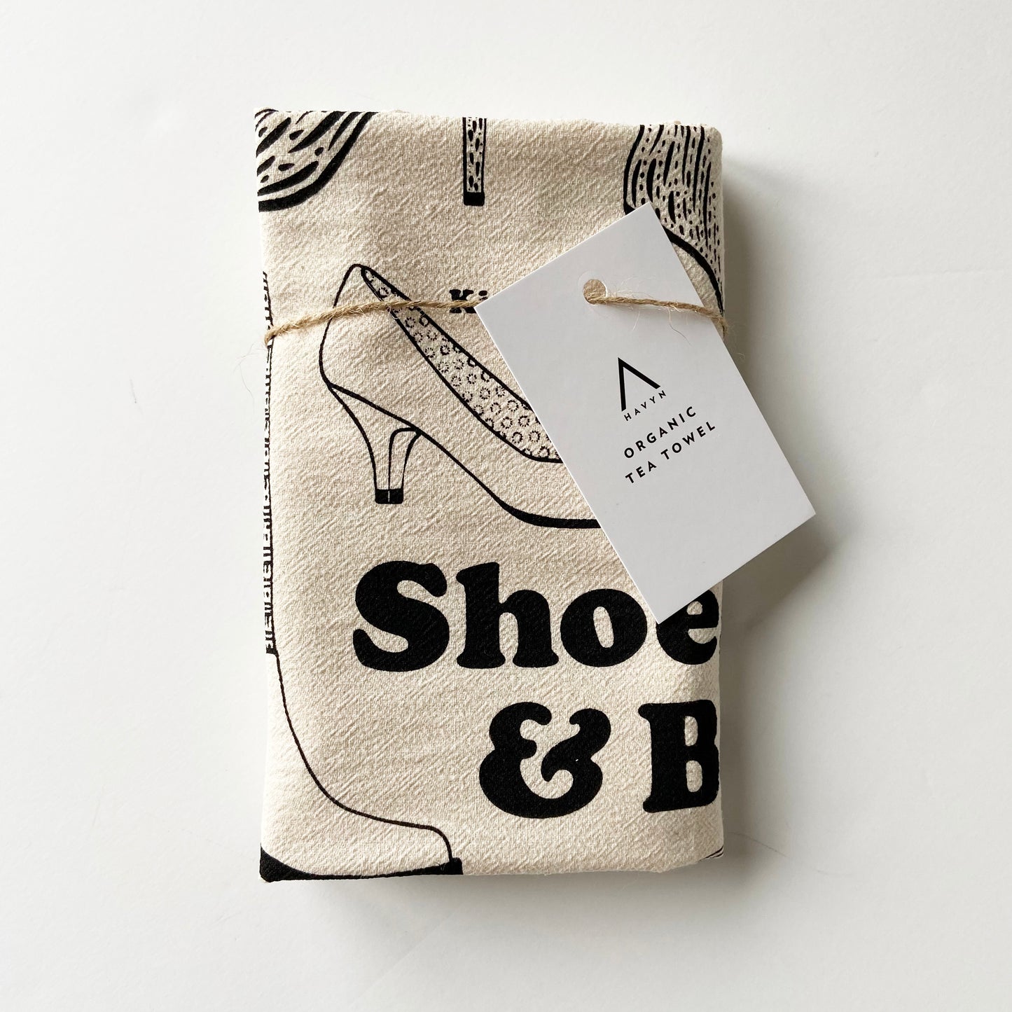 Shoes and Boots Hand Printed Organic Tea Towel