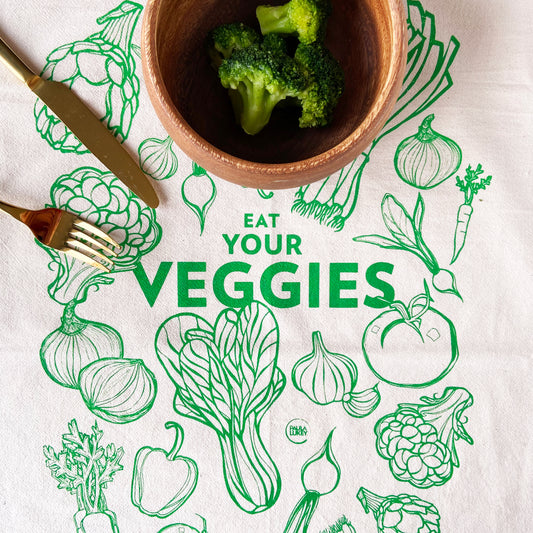 Eat Your Veggies Hand Printed Organic Tea Towel
