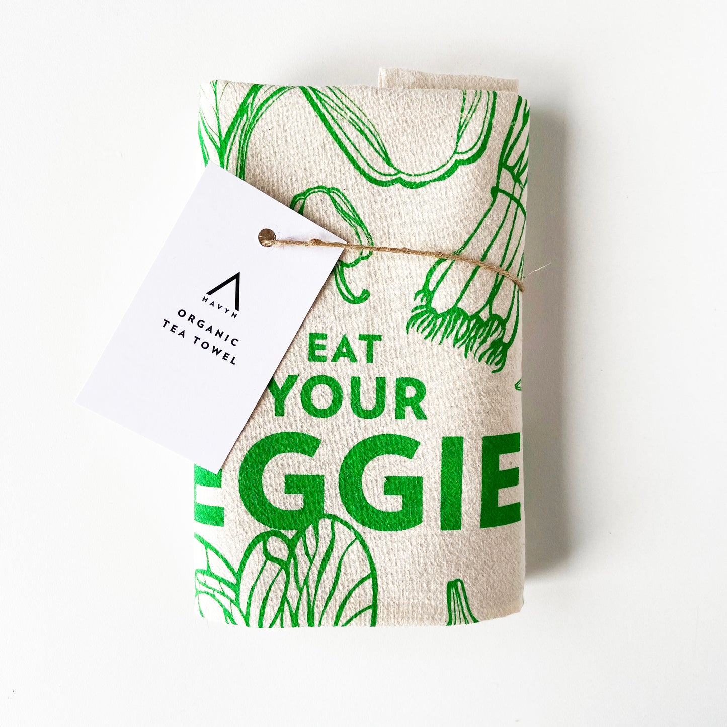 Eat Your Veggies Hand Printed Organic Tea Towel
