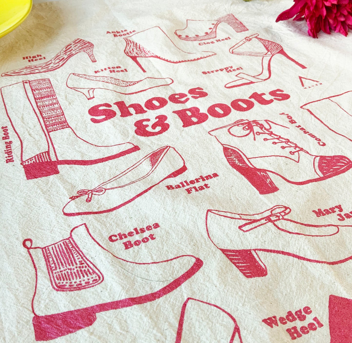 Shoes and Boots Hand Printed Organic Tea Towel