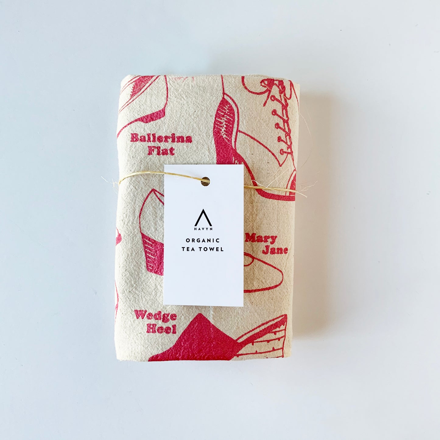 Shoes and Boots Hand Printed Organic Tea Towel