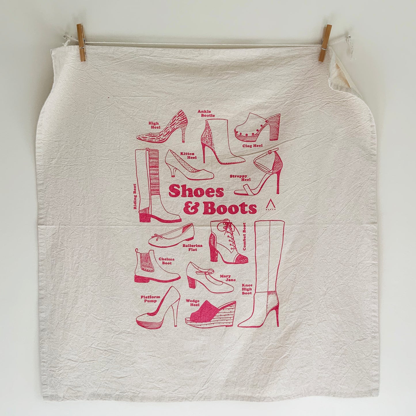 Shoes and Boots Hand Printed Organic Tea Towel