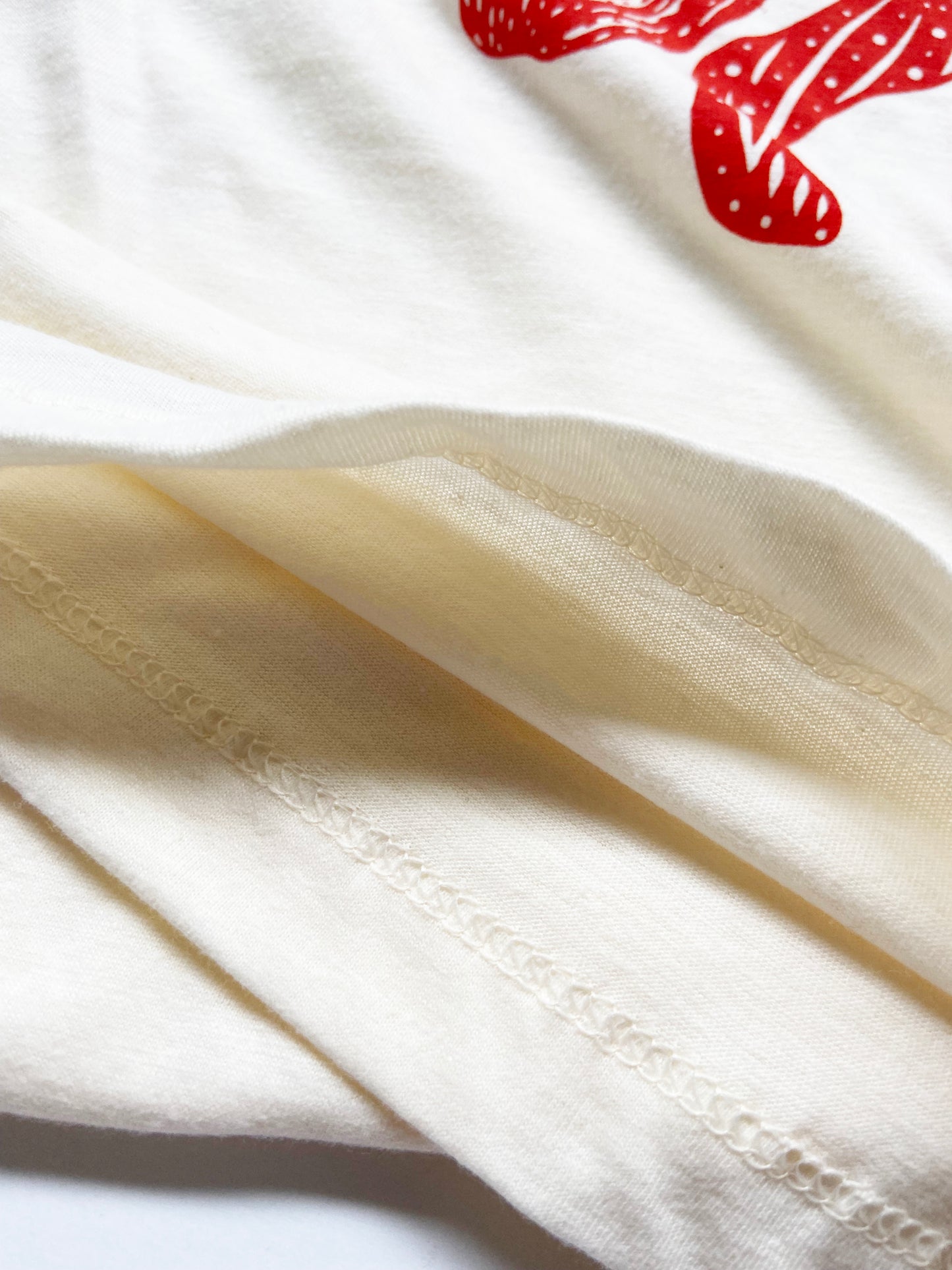 Fox Hand Printed Orange on Cream Cotton Tee - XS ONLY