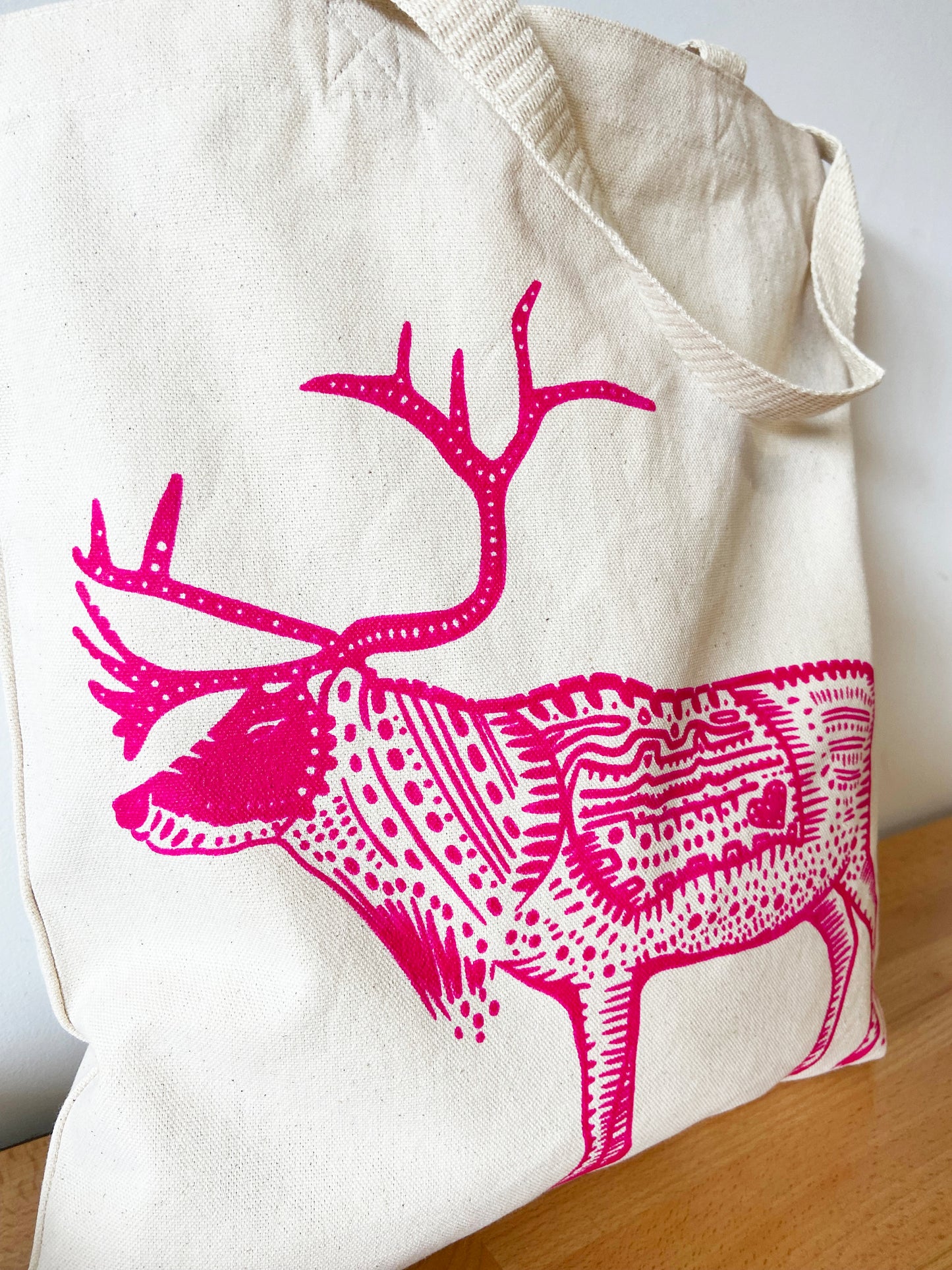 Pink Caribou Hand Printed Every Day Cotton Tote