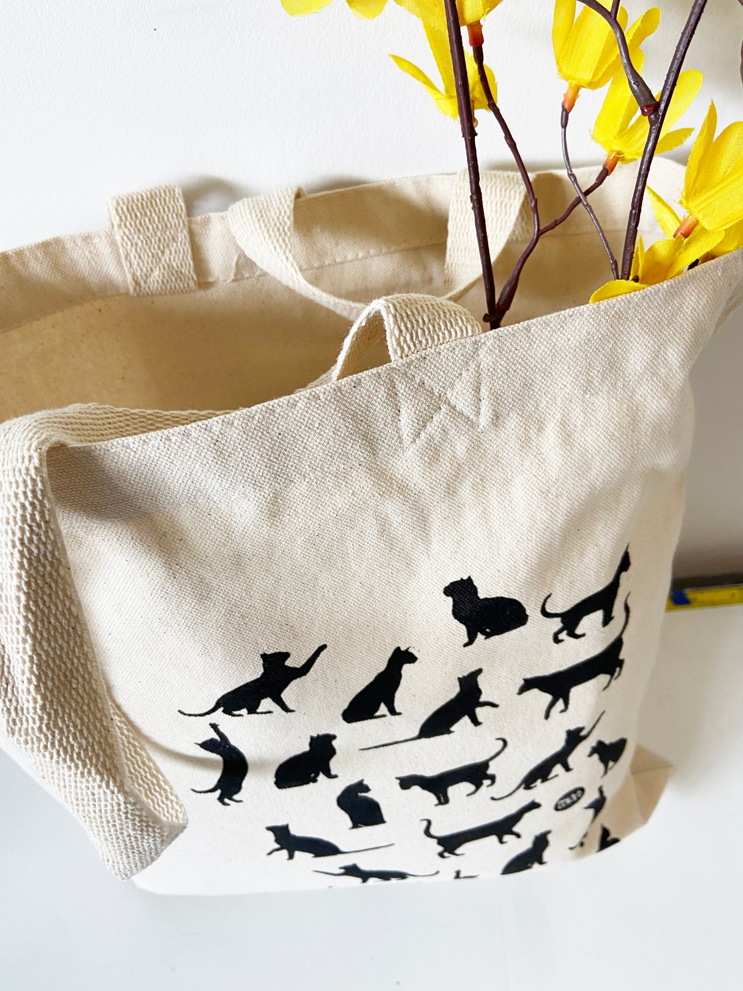 Cats Print Hand Printed Every Day Cotton Tote