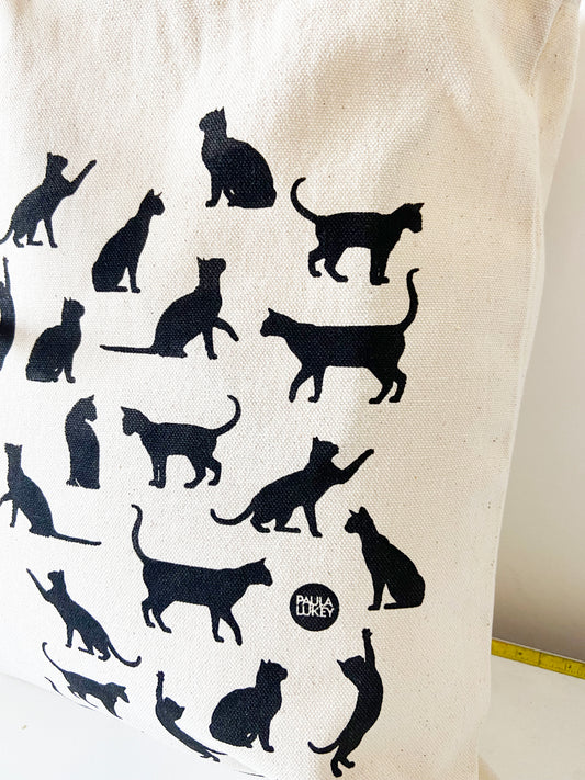 Cats Print Hand Printed Every Day Cotton Tote