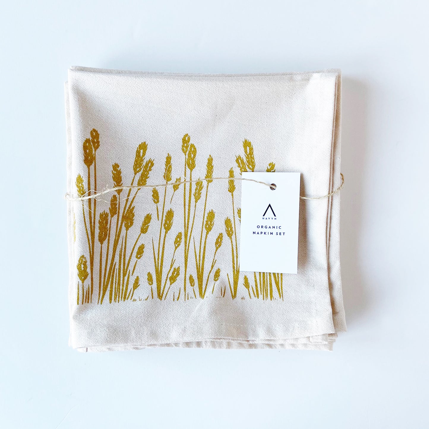 Organic Golden Wheat Hand Printed Napkins Set of 4 or 8