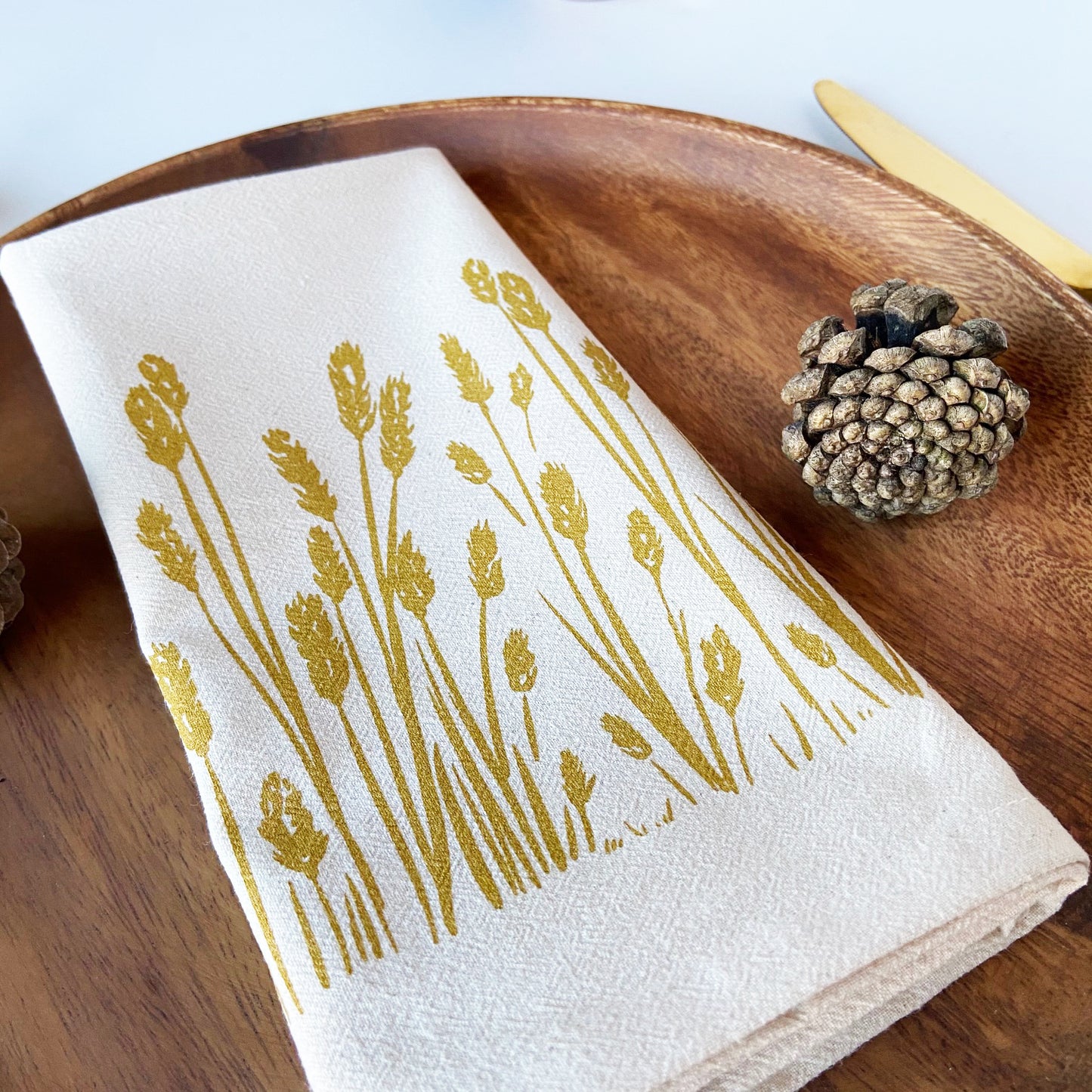 Organic Golden Wheat Hand Printed Napkins Set of 4 or 8