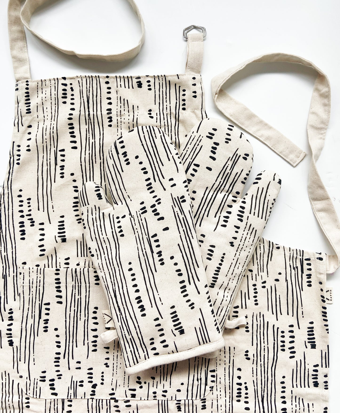 Unisex Apron and Oven Mitt Set - Abstract Pattern - Natural Cotton Canvas