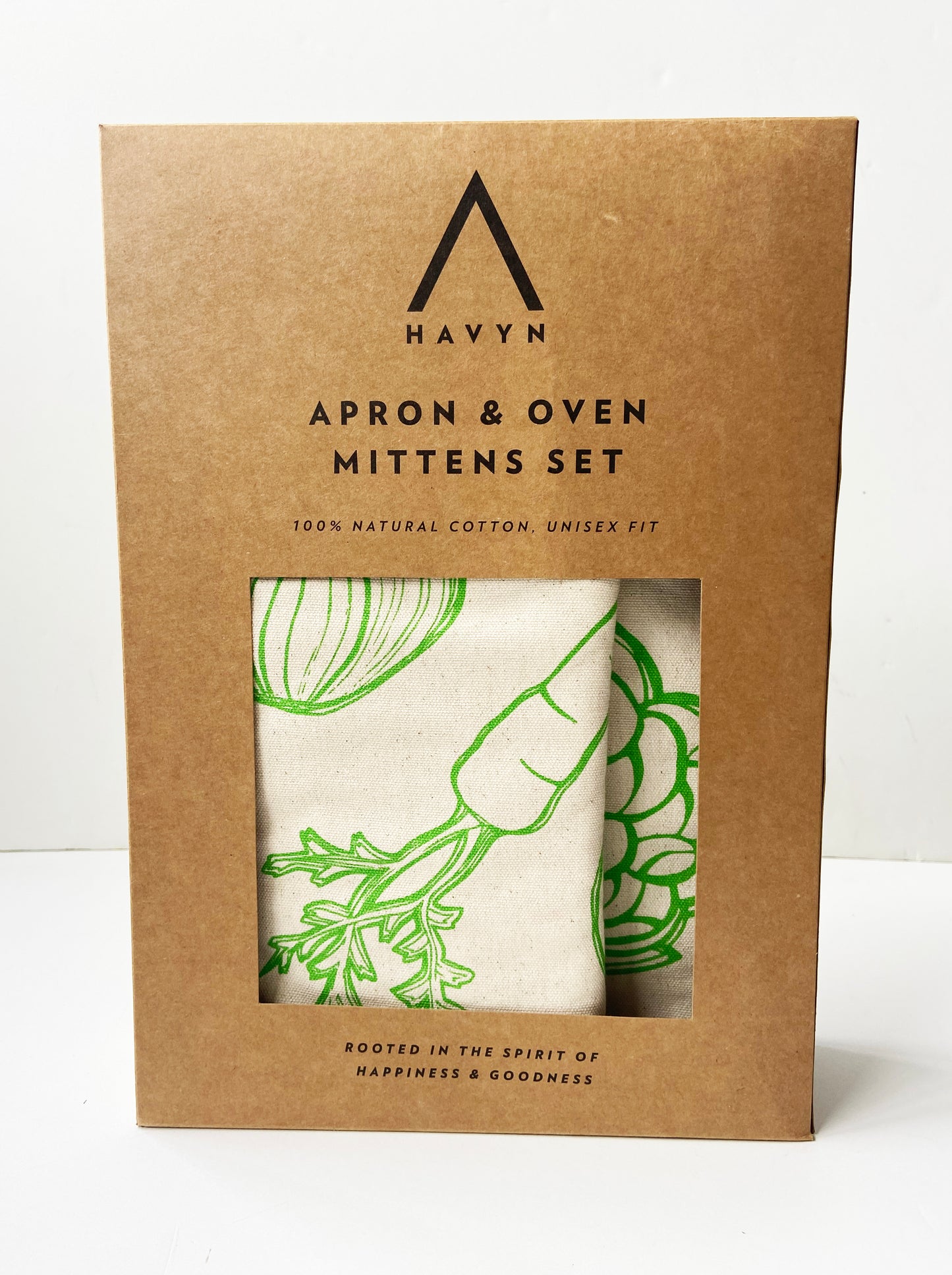 Unisex Apron and Oven Mitt Set - Large Veggies Pattern - Natural Cotton Canvas