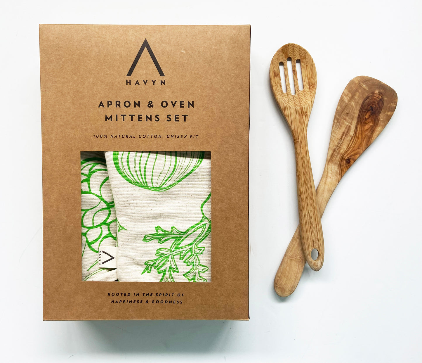 Unisex Apron and Oven Mitt Set - Large Veggies Pattern - Natural Cotton Canvas