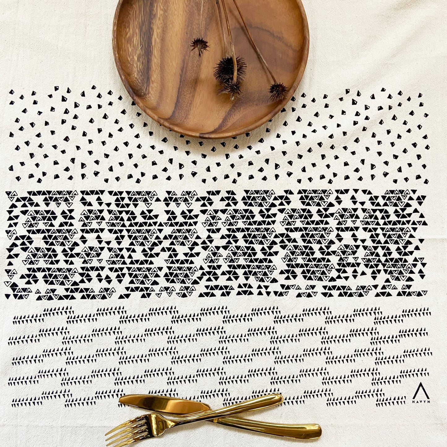 Triangle Abstract Hand Printed Organic Tea Towel