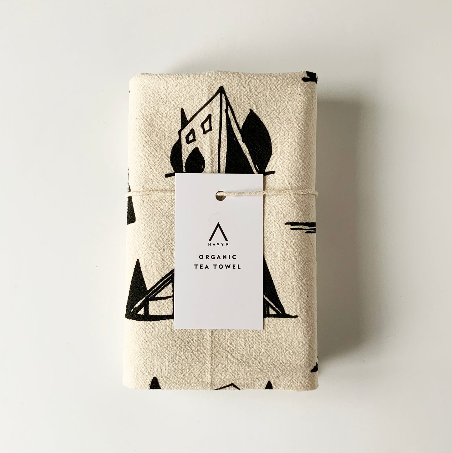 A-Frame Cottages Hand Printed Organic Tea Towel