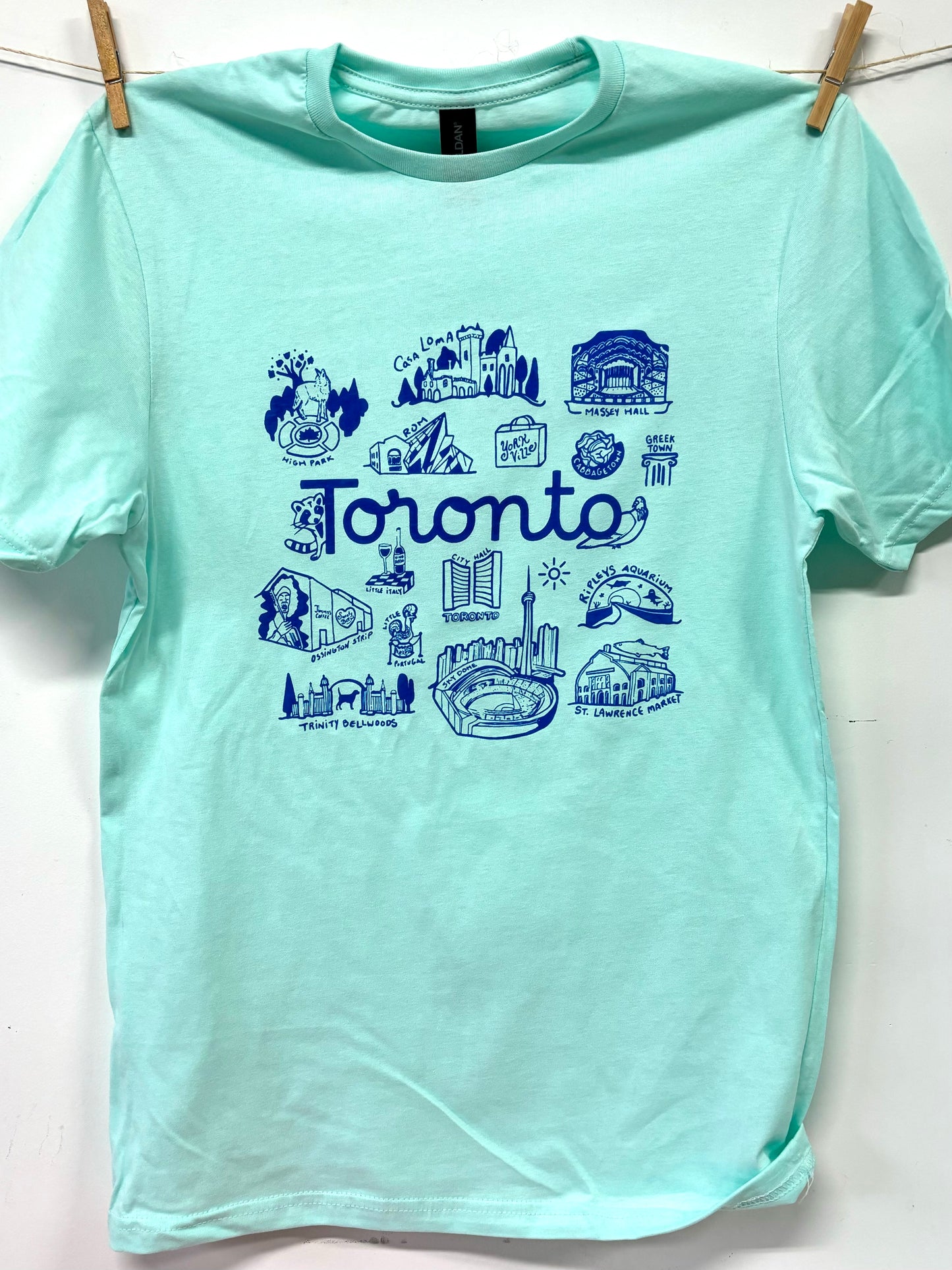 Toronto Places Unisex Teal Cotton Tee with Blue Eco Ink