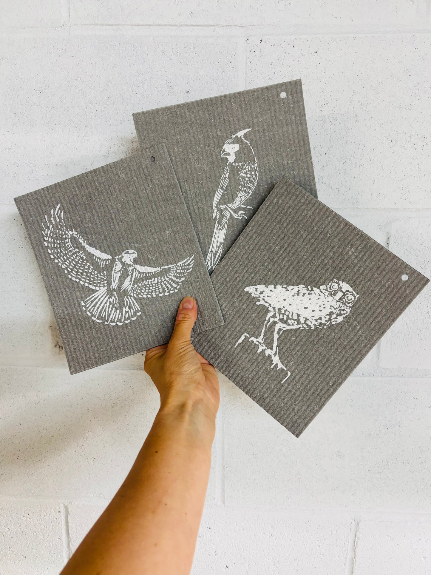 Hand Screen Printed Swedish Dish Cloths - Birds