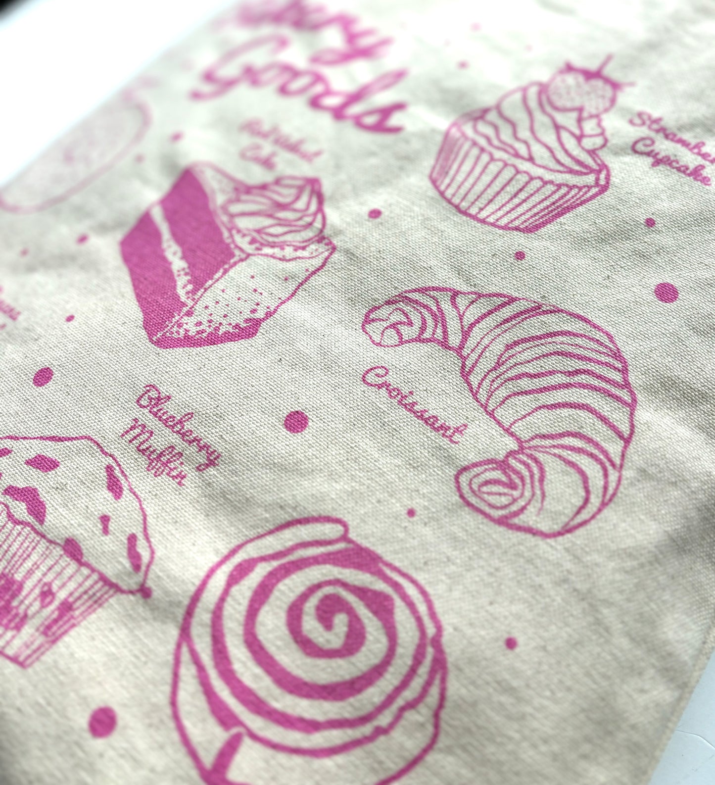 Bakery Goods Fun Pink Hand Printed Every Day Cotton Tote