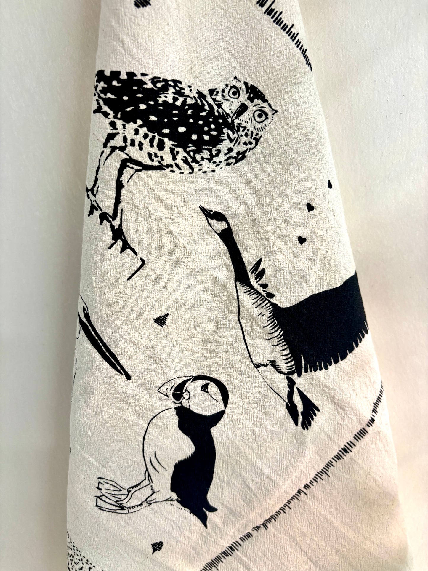 Hand Printed Tea Towel | Organic Cotton Floursack | Canada Birds | Large Kitchen Towel | Eco Screen Printed