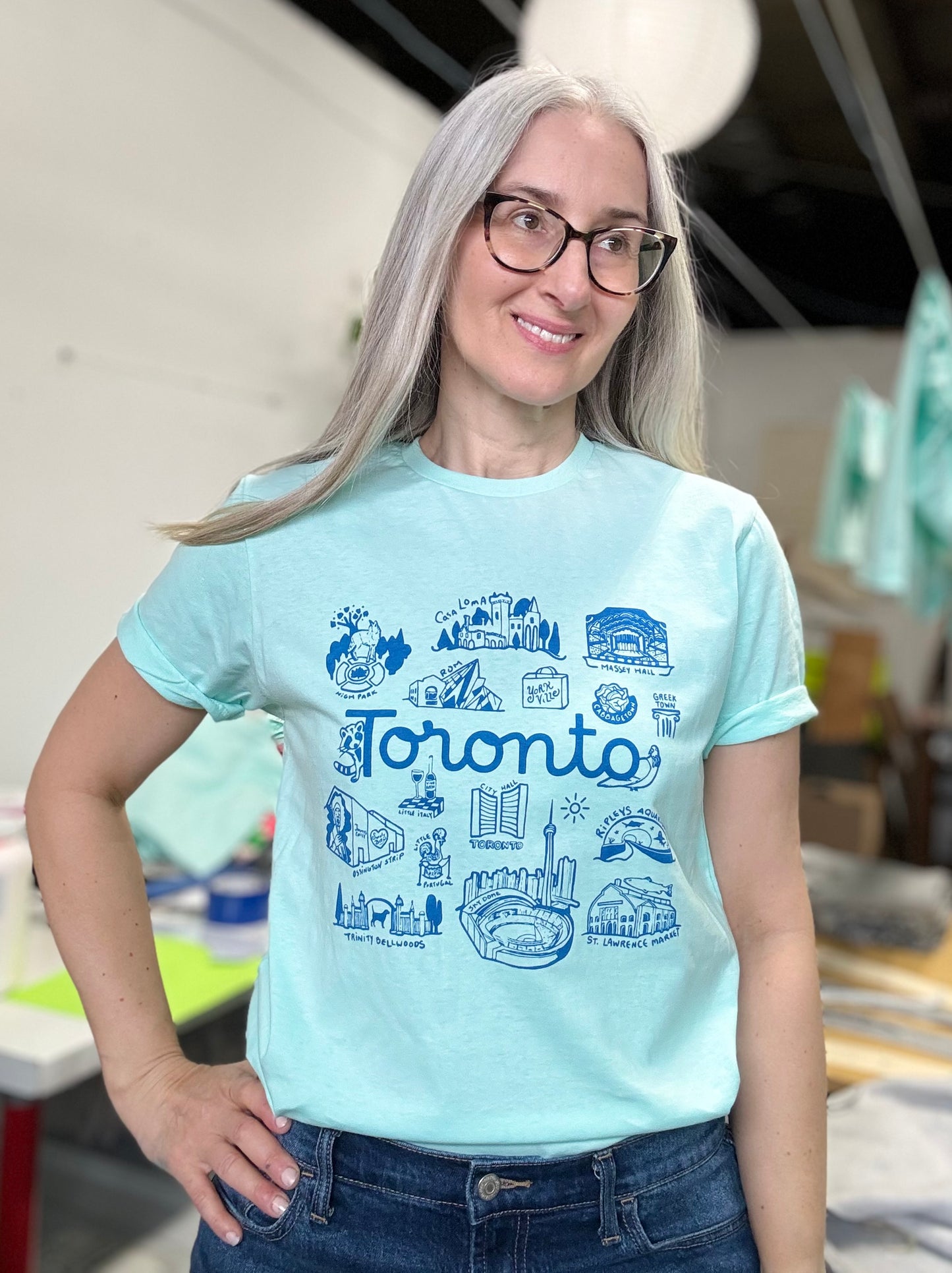 Toronto Places Unisex Teal Cotton Tee with Blue Eco Ink