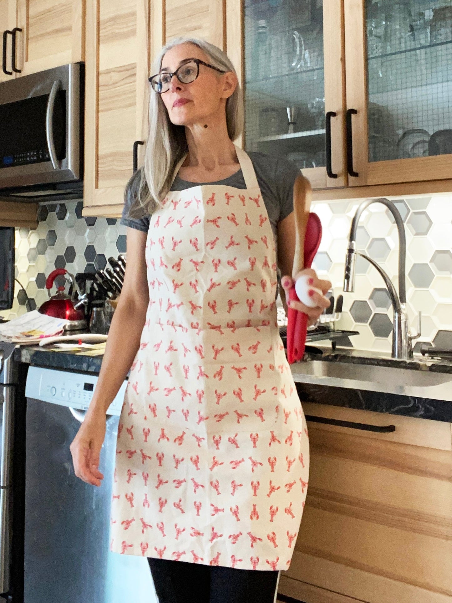 Unisex Apron - Lobster Pattern - Natural Cotton Canvas