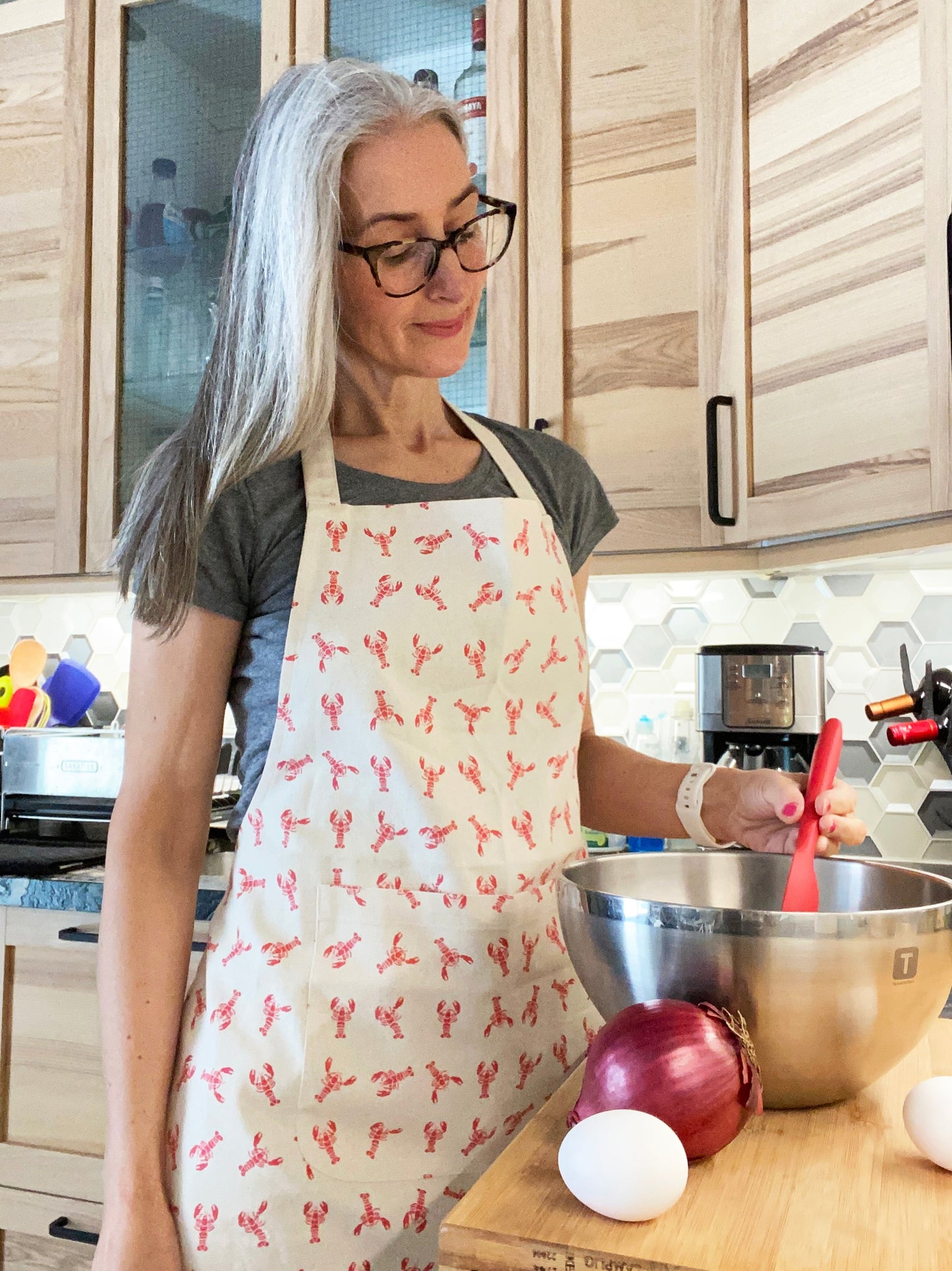 Unisex Apron - Lobster Pattern - Natural Cotton Canvas