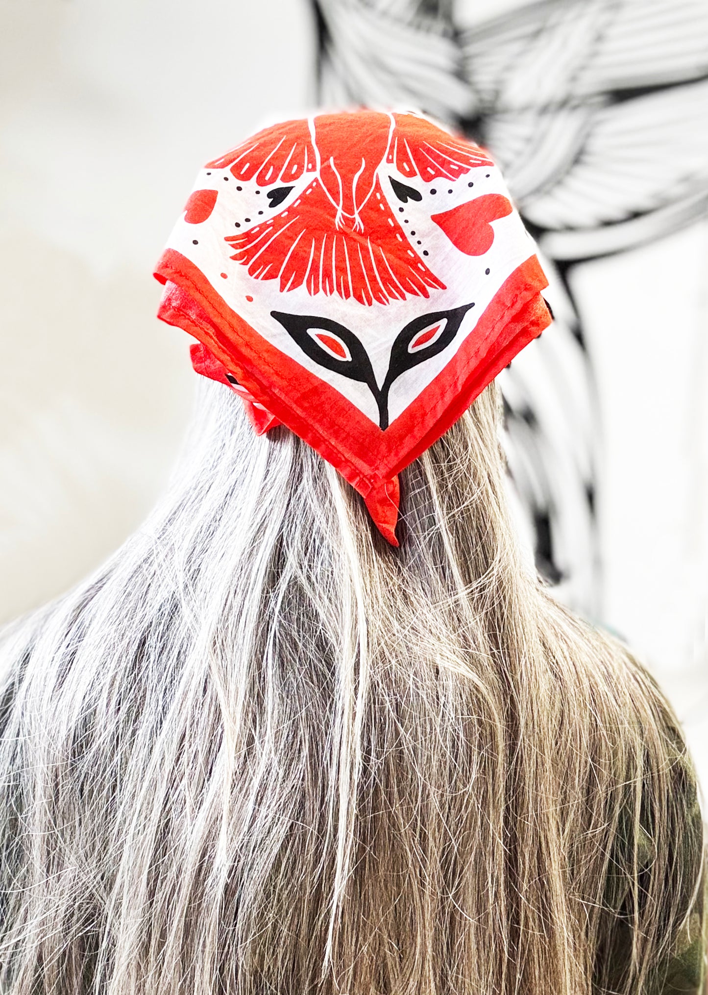 Red Cardinal and Tulips Bandana | 100% Cotton | Hand Screen Printed | 22 x22 inches | All-Over Print Bandana