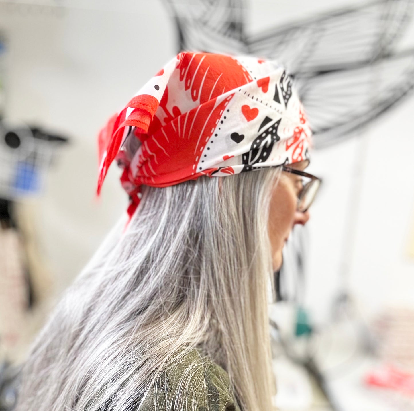 Red Cardinal and Tulips Bandana | 100% Cotton | Hand Screen Printed | 22 x22 inches | All-Over Print Bandana