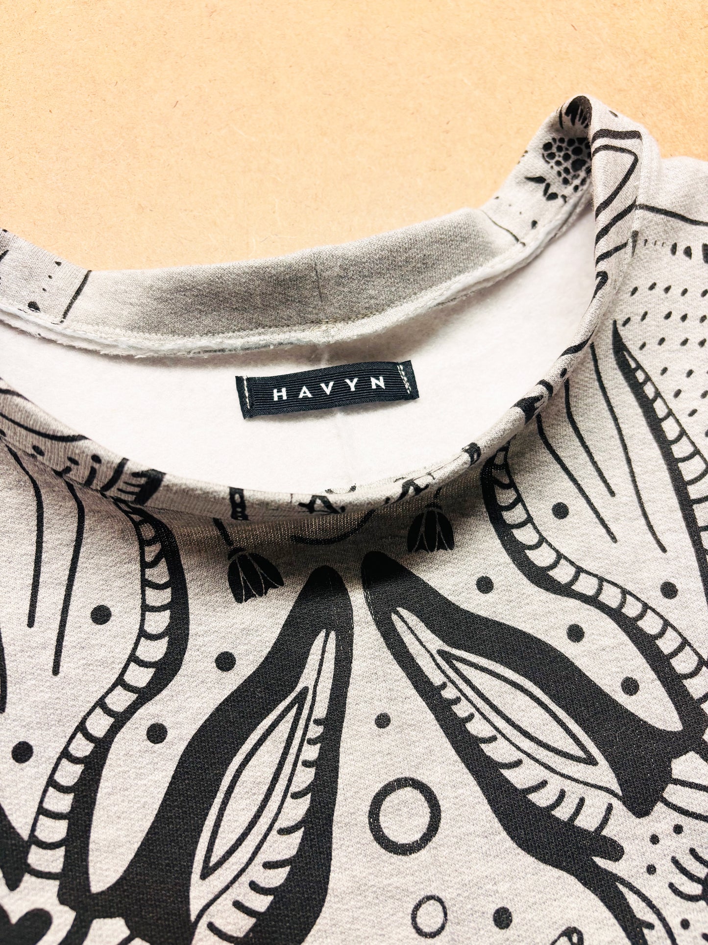 Grey Fleece Short Sleeve Sweatshirt - Antelopes - Hand Printed - One of a Kind - Apparel