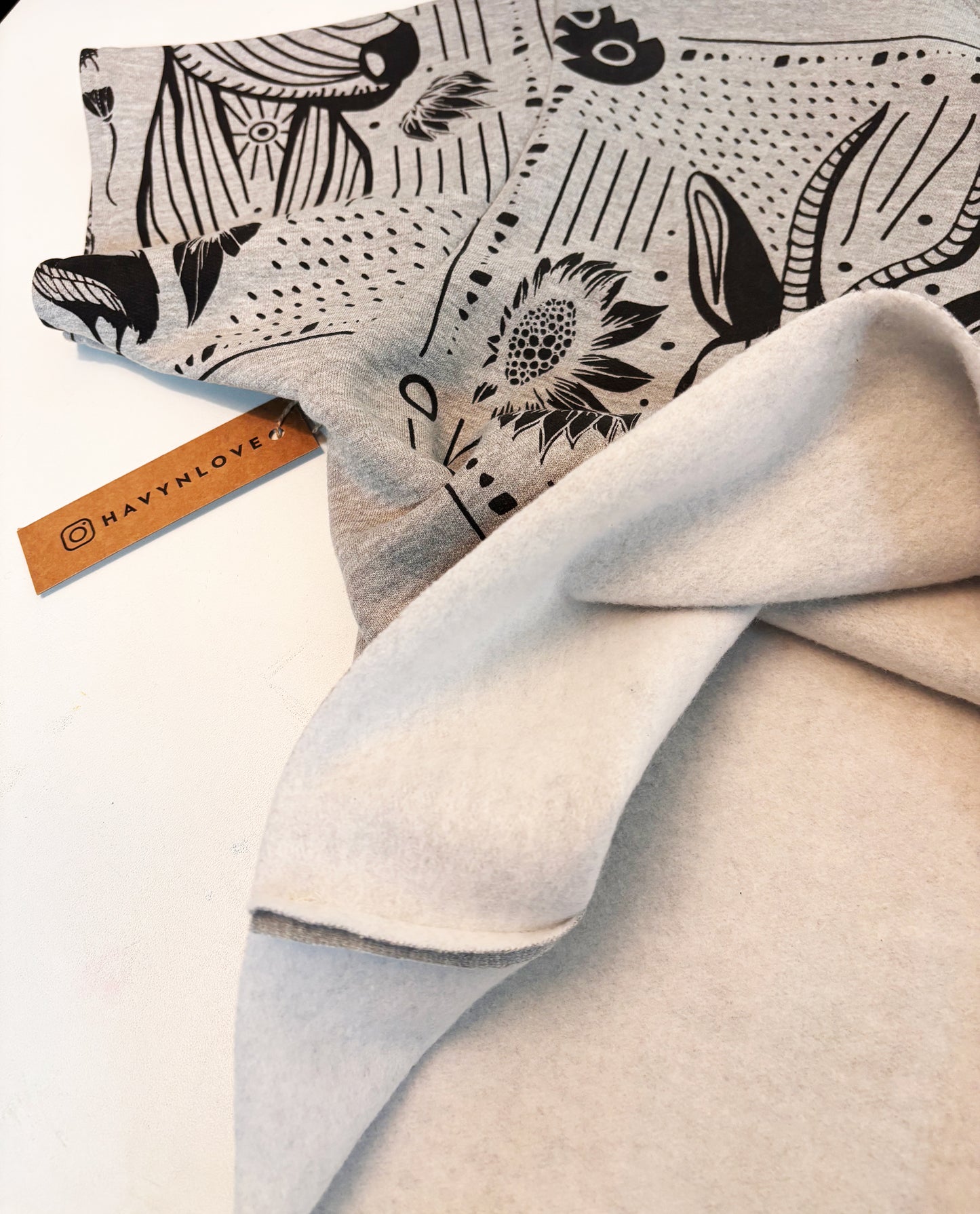 Grey Fleece Short Sleeve Sweatshirt - Antelopes - Hand Printed - One of a Kind - Apparel
